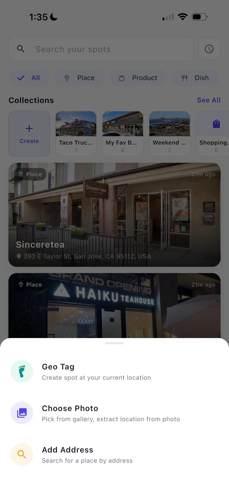 Save spots instantly
